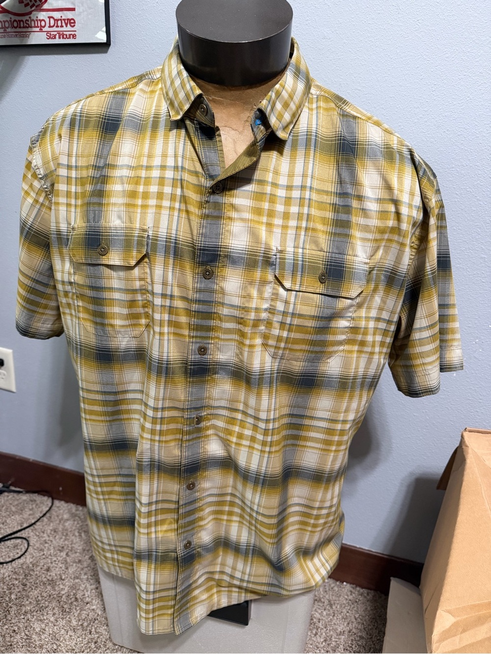 Kuhl Men's Short-Sleeve Plaid Button-Up Shirt - Yellow/Grey